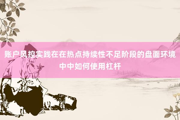 账户风控实践在在热点持续性不足阶段的盘面环境中中如何使用杠杆