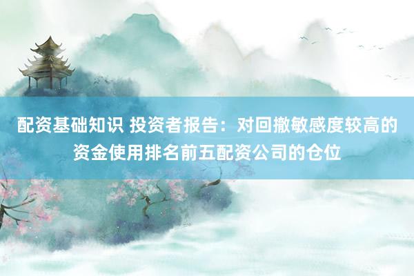 配资基础知识 投资者报告：对回撤敏感度较高的资金使用排名前五配资公司的仓位