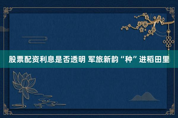 股票配资利息是否透明 军旅新韵“种”进稻田里